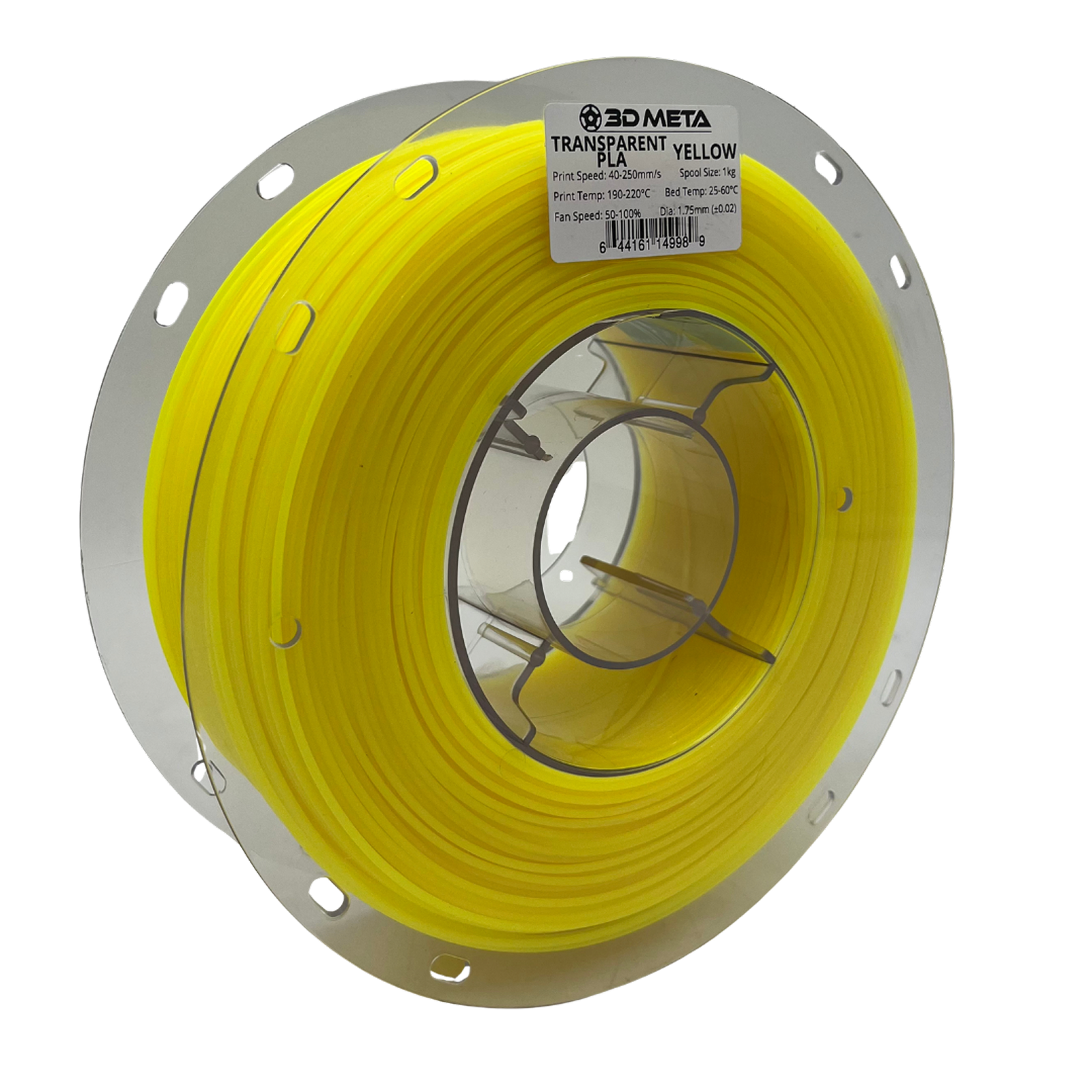 3D Meta Transparent PLA Transparent Yellow 1KG Spool M-PLA-TYEL-1KGX1.75MM