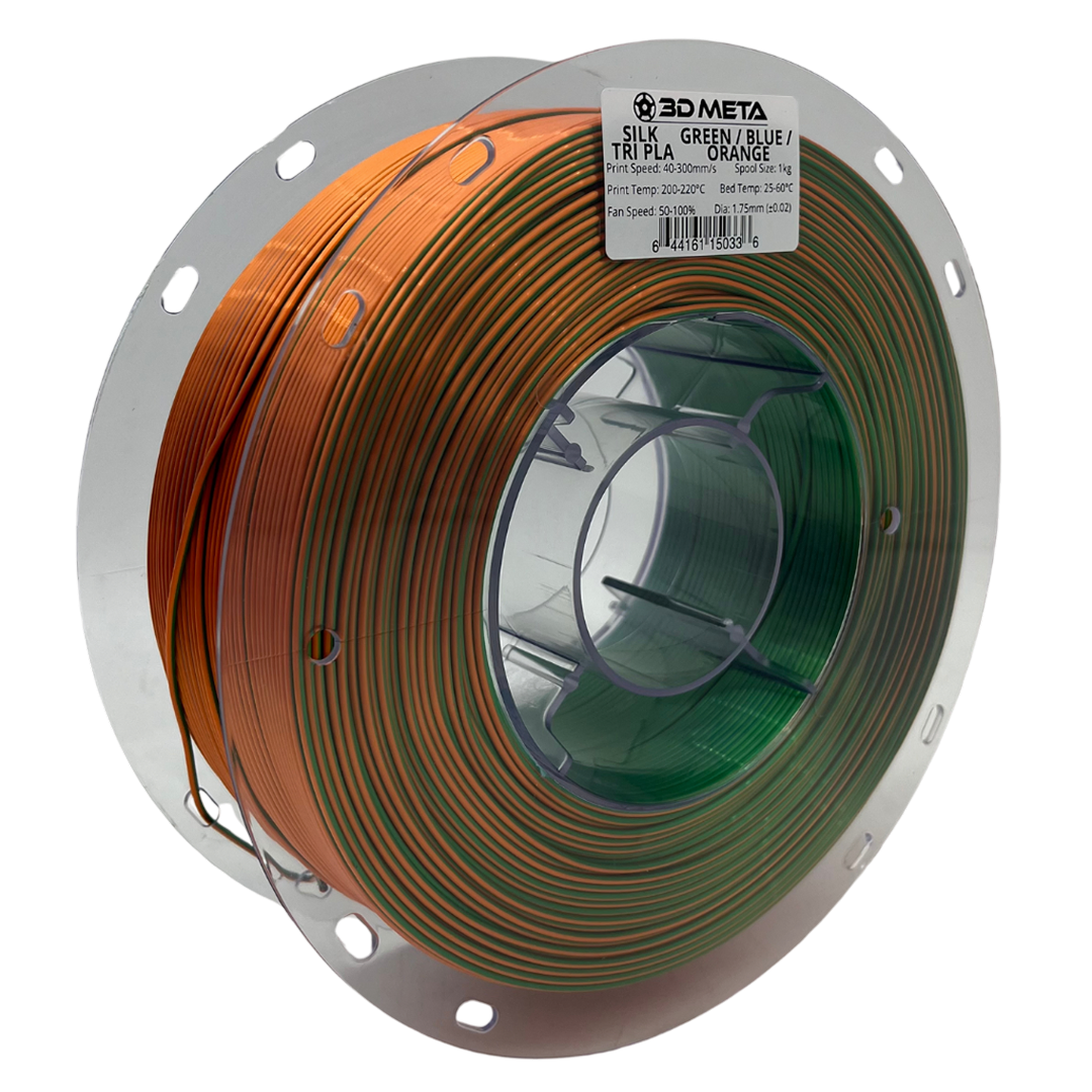 3D Meta Silk Tri PLA Orange - Green - Blue 1KG Spool M-SILKT-ORA/GRE/BLUE-1KGX1.75MM