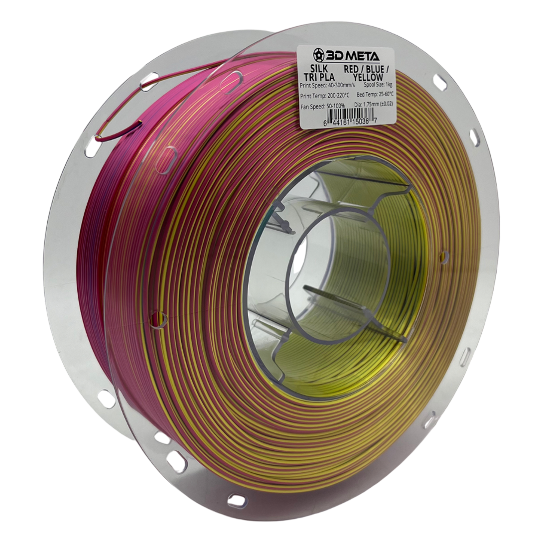 3D Meta Silk Tri PLA Red - Blue - Yellow 1KG Spool M-SILKT-RED/BLU/YELL-1KGX1.75MM