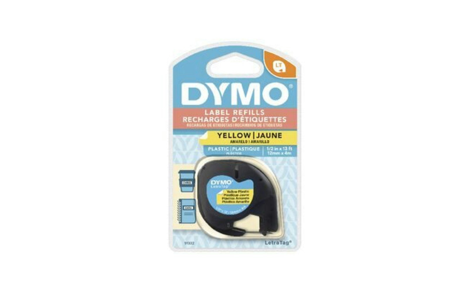 Dymo LT Yellow Plastic Tape - 12mm x 4m