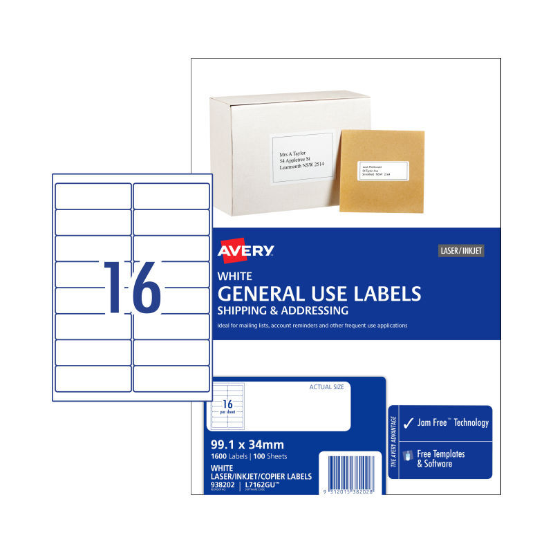 Avery Gen Labels L7162GU 16Up Packet of 100