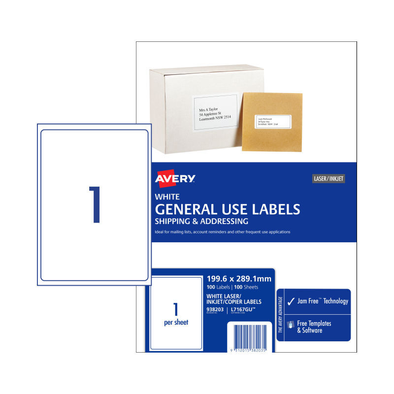 Avery  Gen Labels L7167GU1Up Packet of 100