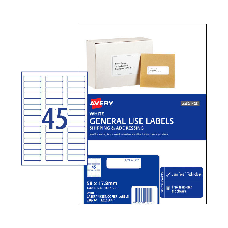 Avery Gen Labels L7516GU 45Up Packet of 100