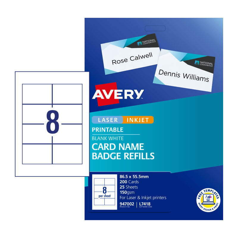 Avery Badge Refill L7418 8Up Packet of 25