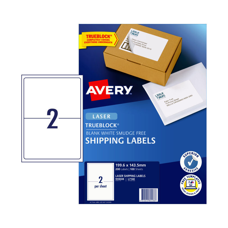 Avery Laser Labels L7168 2Up Packet of 100