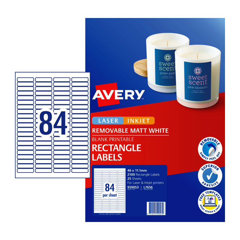 Avery Labels Rmvb L7656REV 84Up Packet of 25