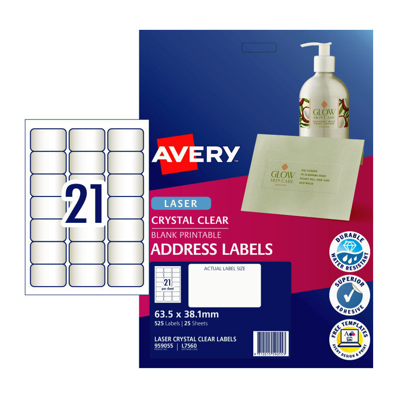 Avery Labels Clr L7560 21Up Packet of 25