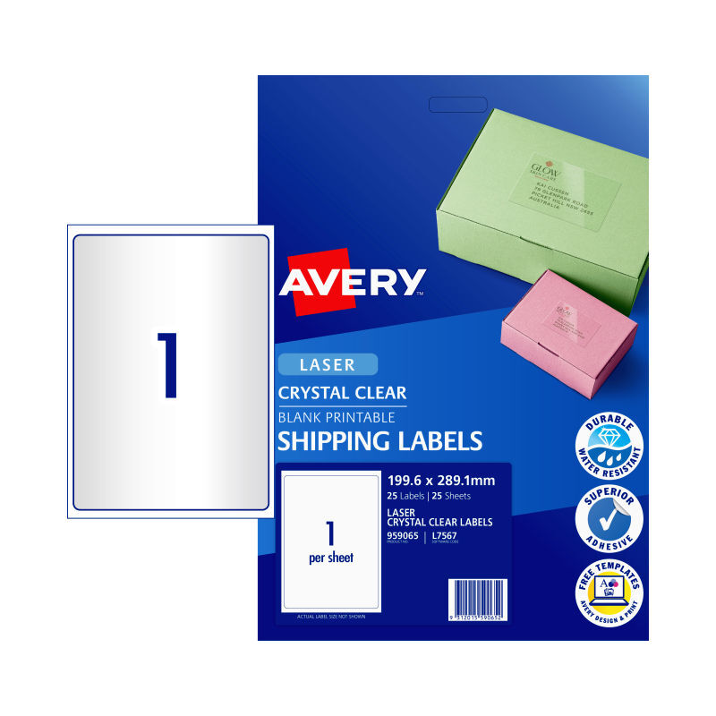 Avery Laser Labels Clr L7567 1Up Packet of 25