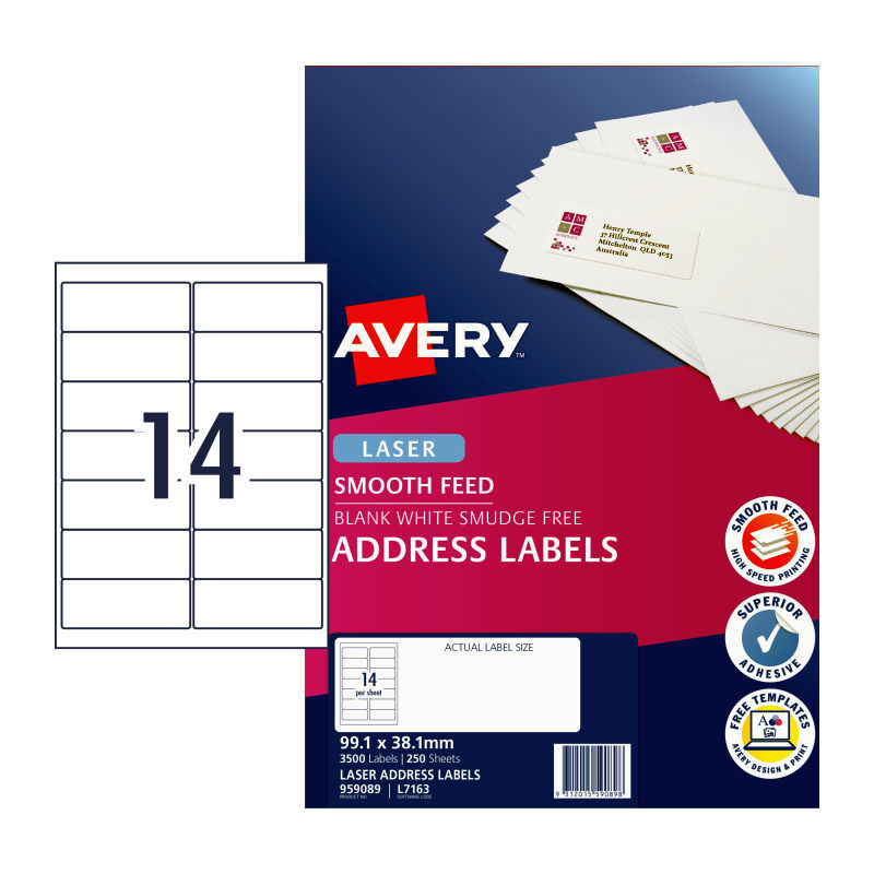 Avery Laser Labels L7163 14Up Packet of 250