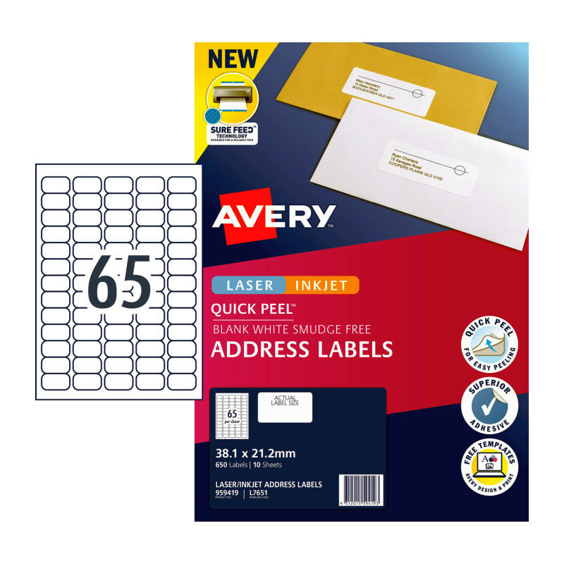 Avery Label QP L7651 65Up Packet of 10