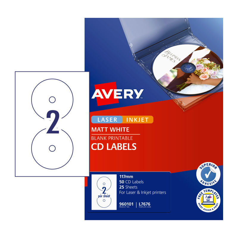 Avery LIP Label CD/DVD L7676 Boxes X 50
