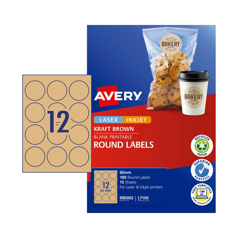 Avery Labels Rd Brn 60mm 12Up Packet of 15