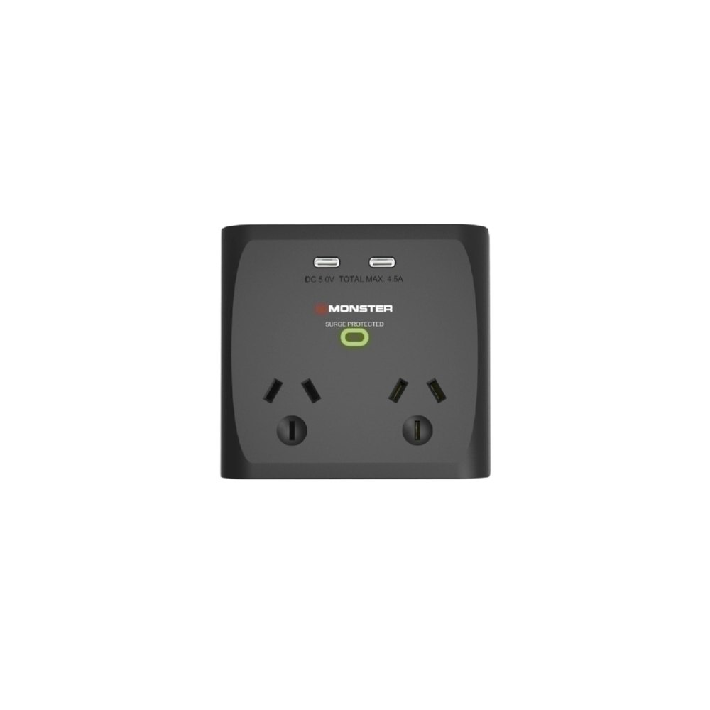 Monster 2-Port+USB Surge Black