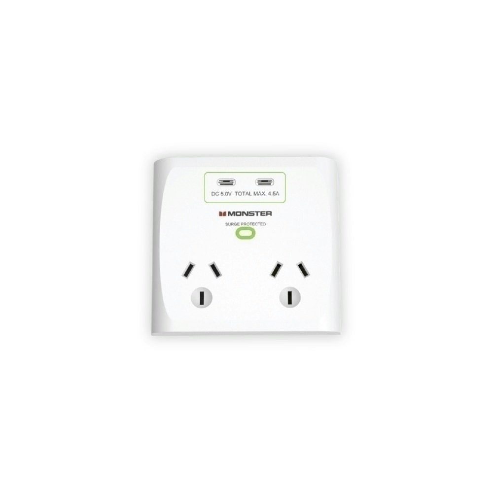 Monster 2-Port+USB Surge White