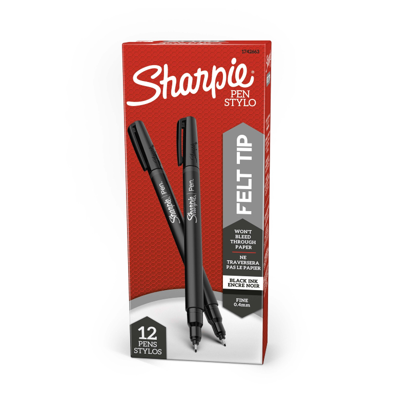 Sharpie Fineliner Pen Black Boxes X 12