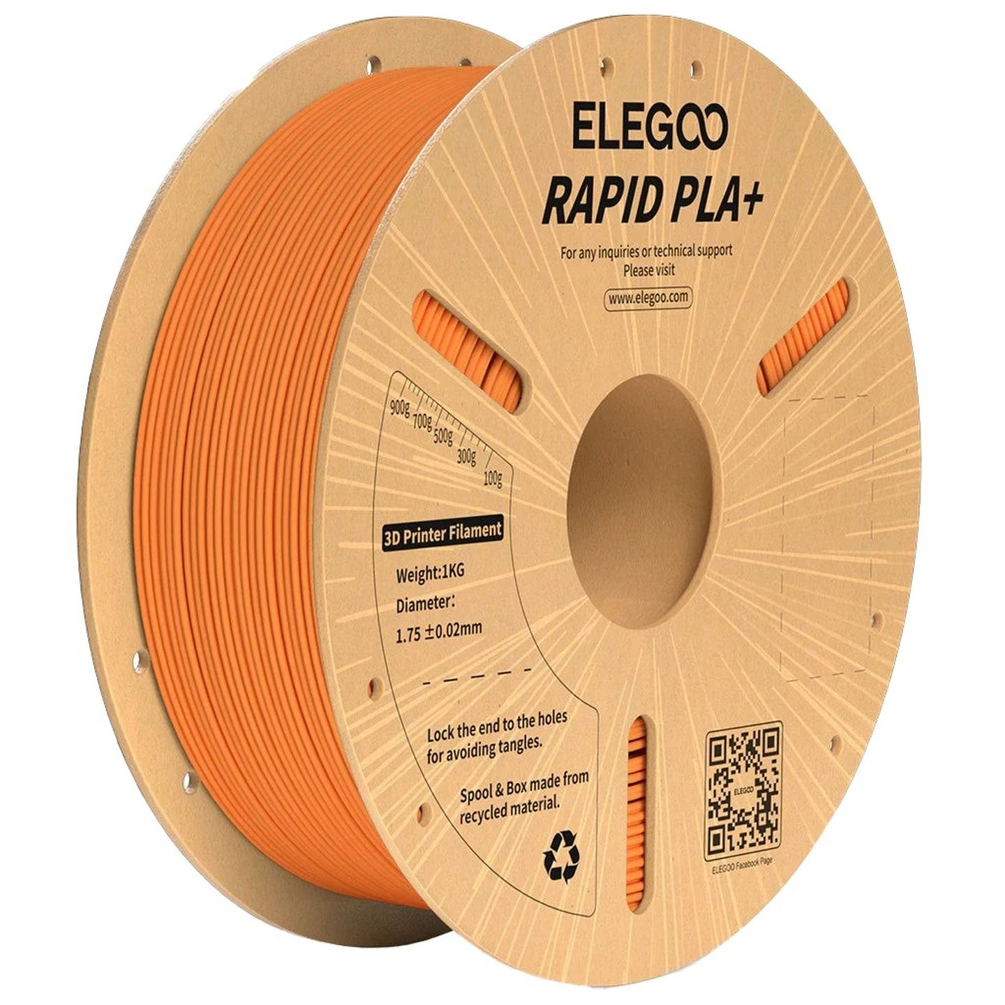 Elegoo Rapid PLA+ Filament Orange 1.75mm 1kg TL6442