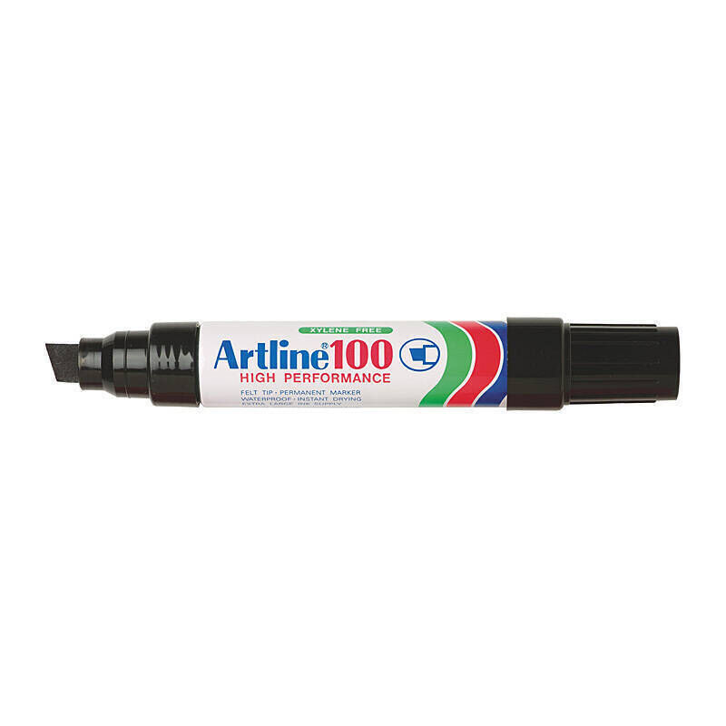 Artline 100 Permanent Marker 12mm Chisel Black Box 6