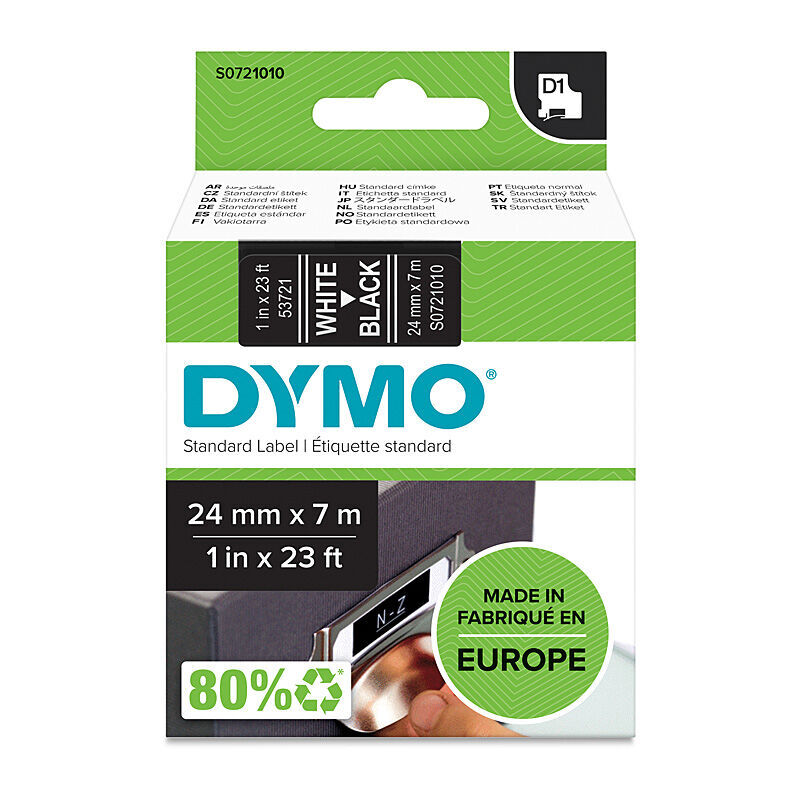 Dymo D1 Tape 24mmx7M White onBlack