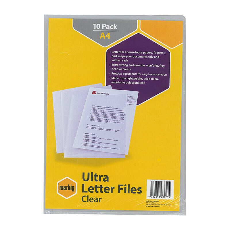 Marbig Letter File A4 Ultra Clear Pack 10