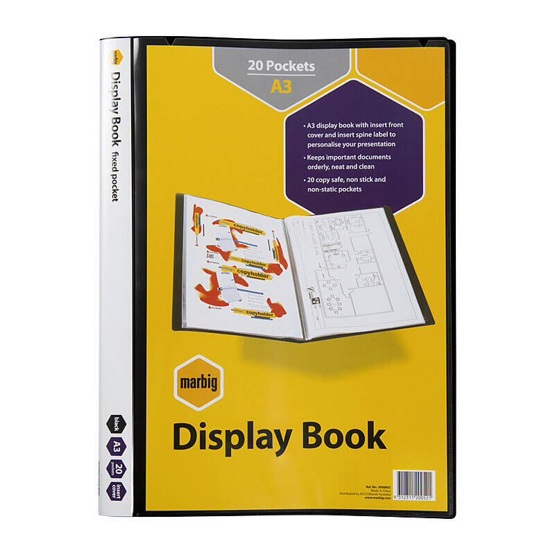 Marbig Non-Refill D/Book A3 20Poc Insert Cover Black