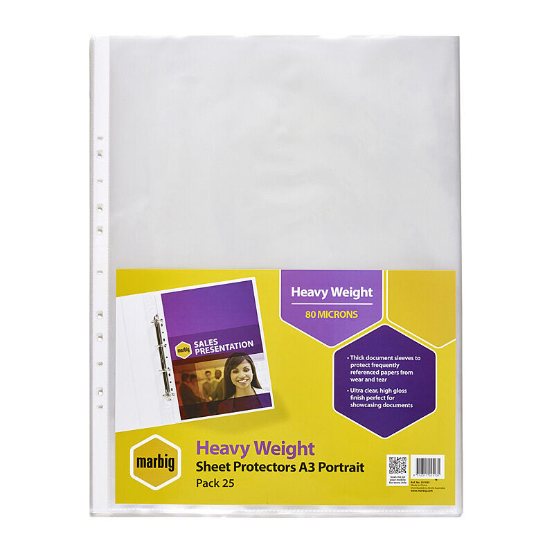 Marbig Sheet Protectors H/Weight A3 Portrait Pack 25