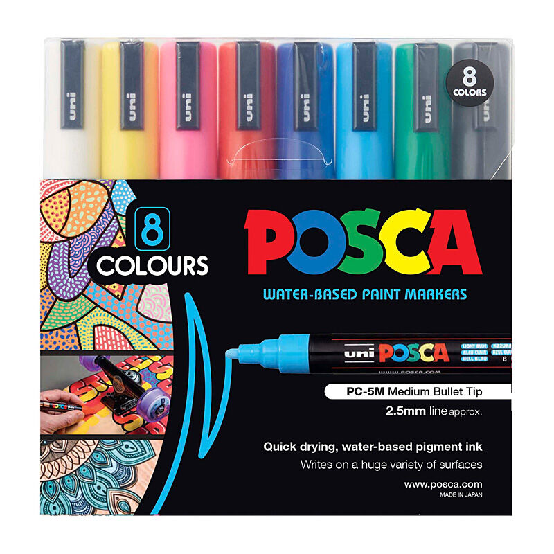 Posca PC-5M Medium Bullet Tip Asst Pack 8