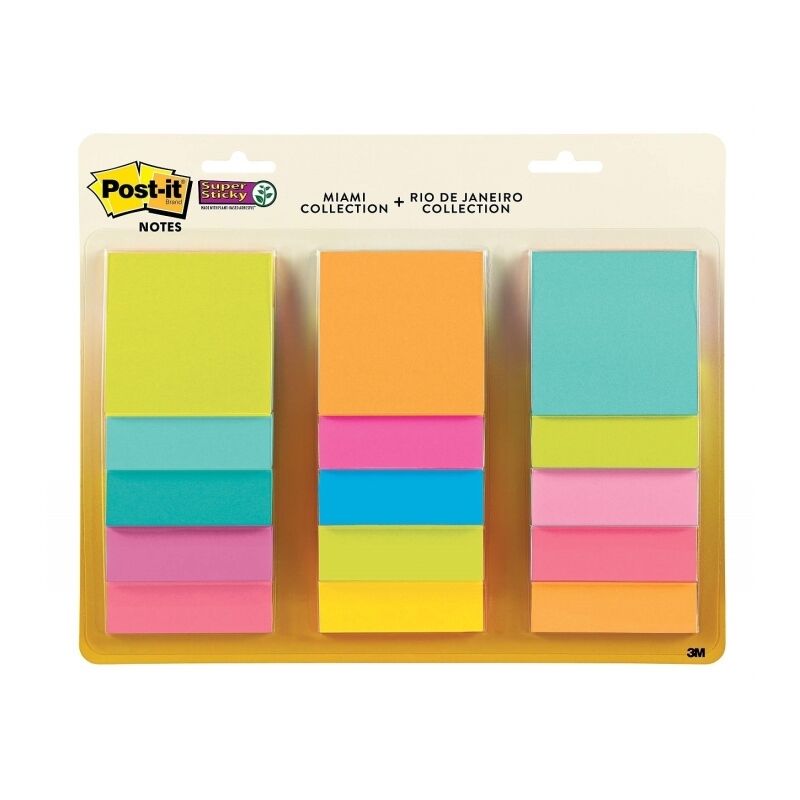 Post-It Super Sticky Notes Assorted Colours 76 x 76mm 15-Pack - Box of 12
