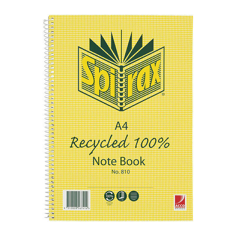 Spirax 810 Recycled Notebook A4 120 Pg Pack 5