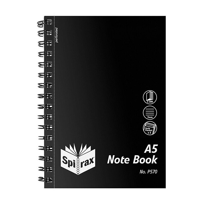 Spirax P570 PP Notebook A5 200 Pg Black S/O Pack 5