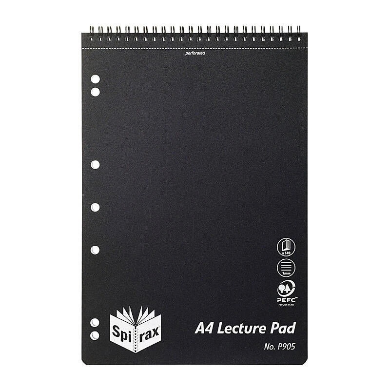 Spirax P905 PP Lecture Pad 140 Pages Black T/O Pack 5