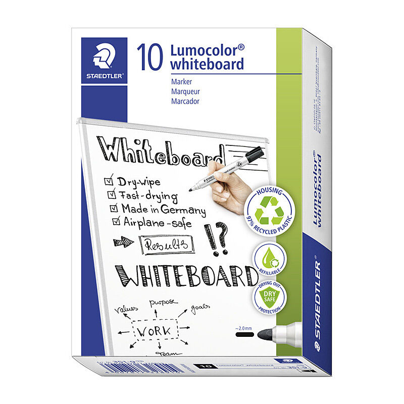 Staedtler White Board Marker 351 Bullet Point Black Box 10