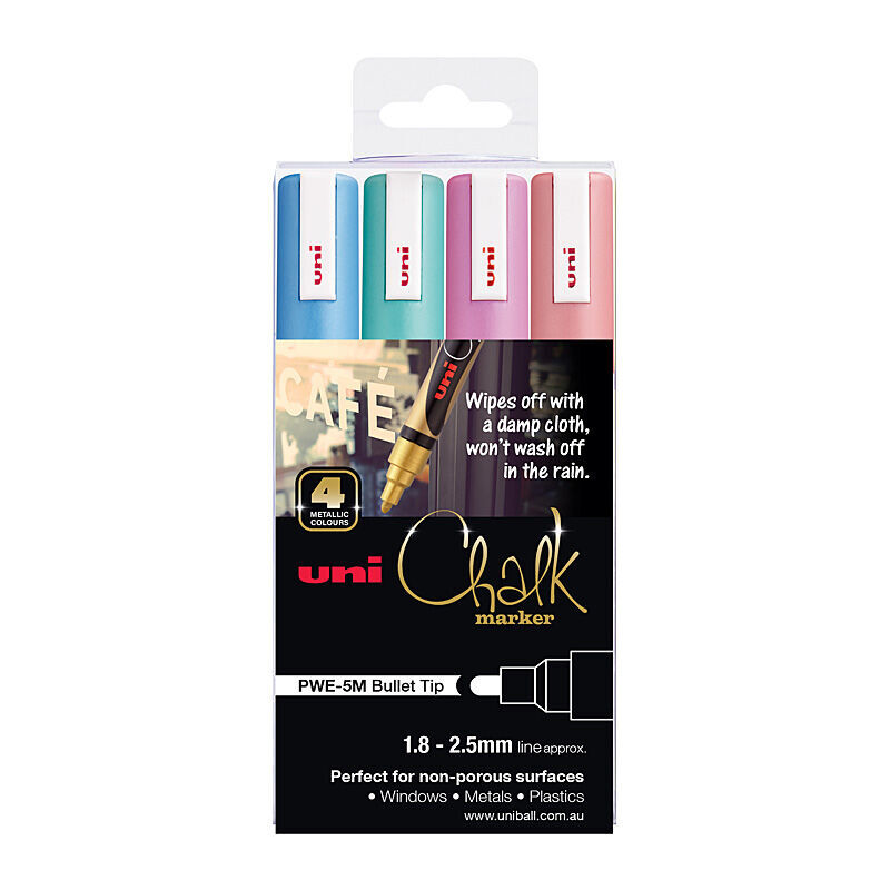 Uni Chalk Marker Bullet Tip Metallic Pack 4
