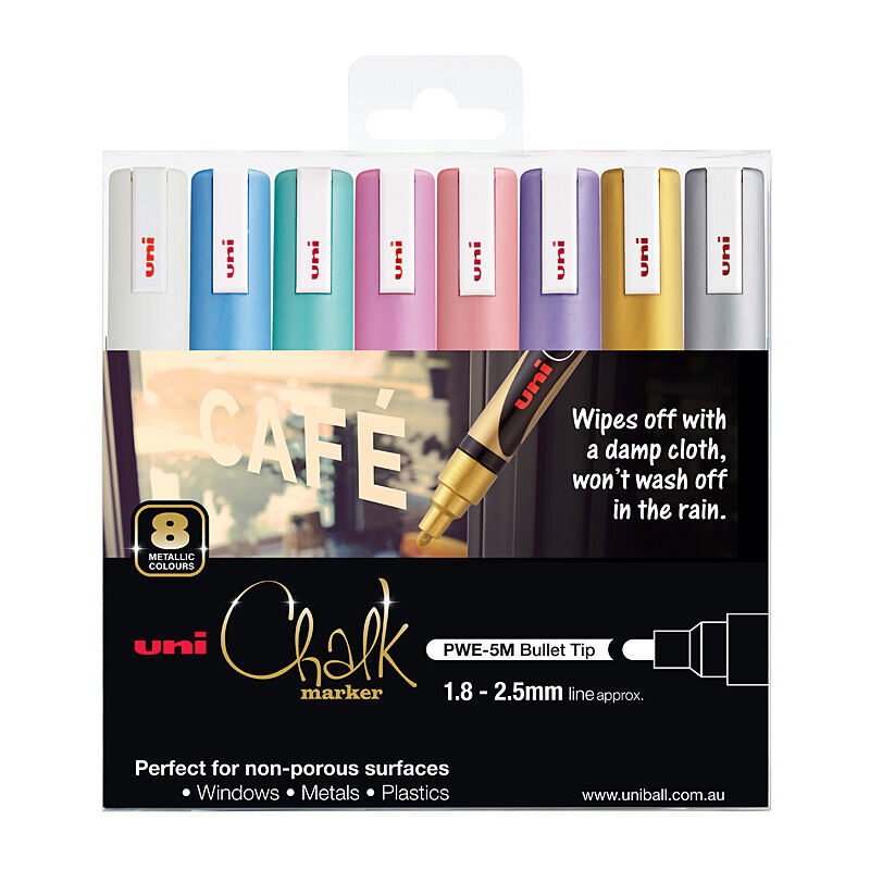 Uni Chalk Marker Bullet Tip Metallic Pack 8