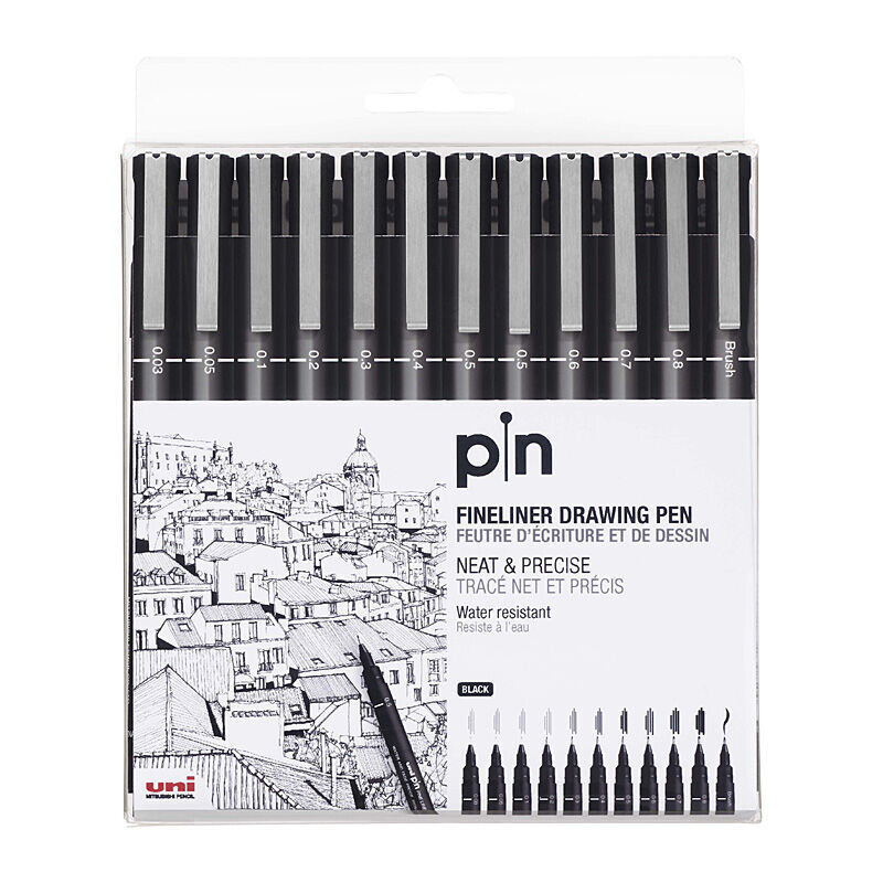 Uni Pin Fine Liner Assorted Pack 12