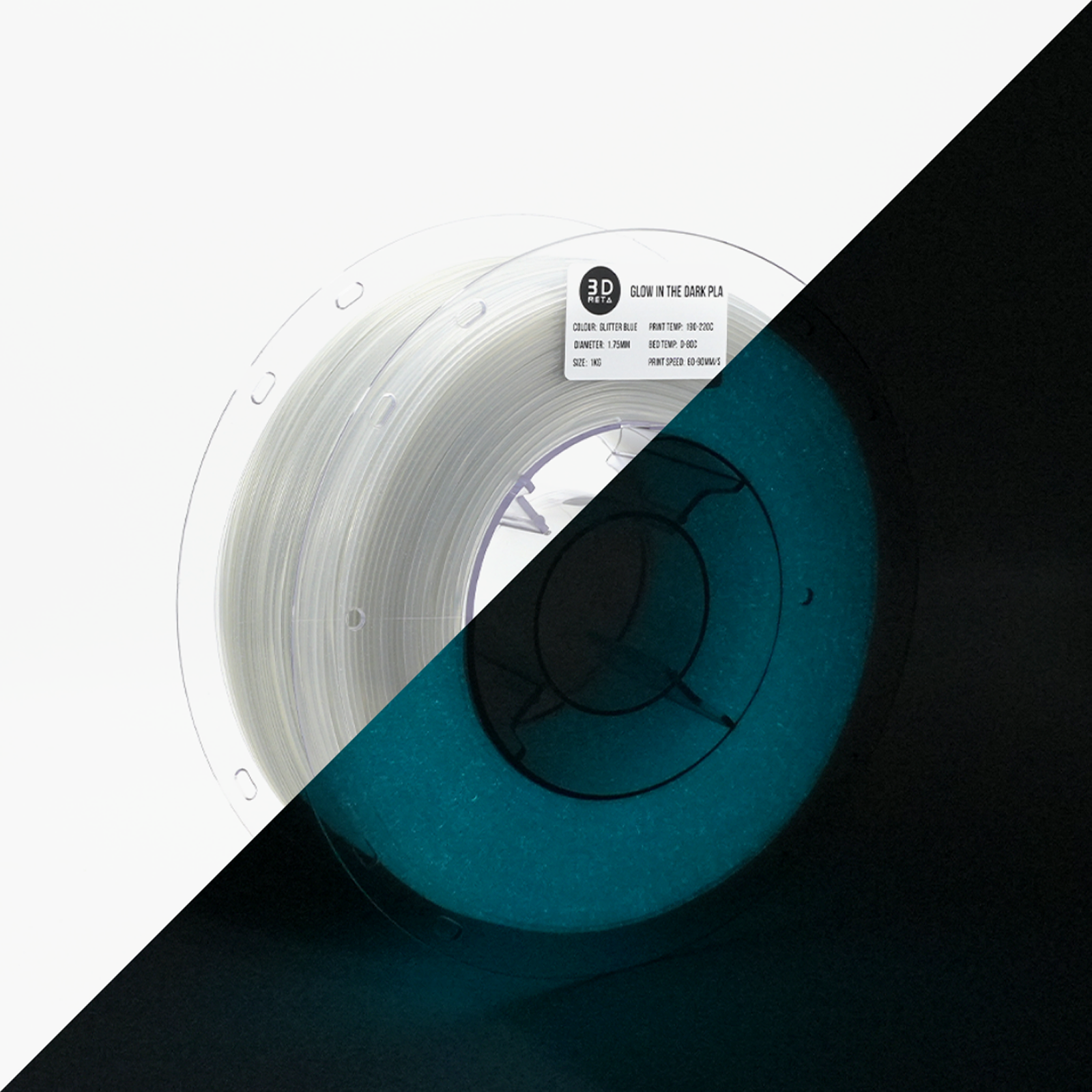 3D Meta Glow in the Dark PLA Glitter Blue - Clear in Light 1KG Spool M-PLA-GDGLBLUE-1KGX1.75MM