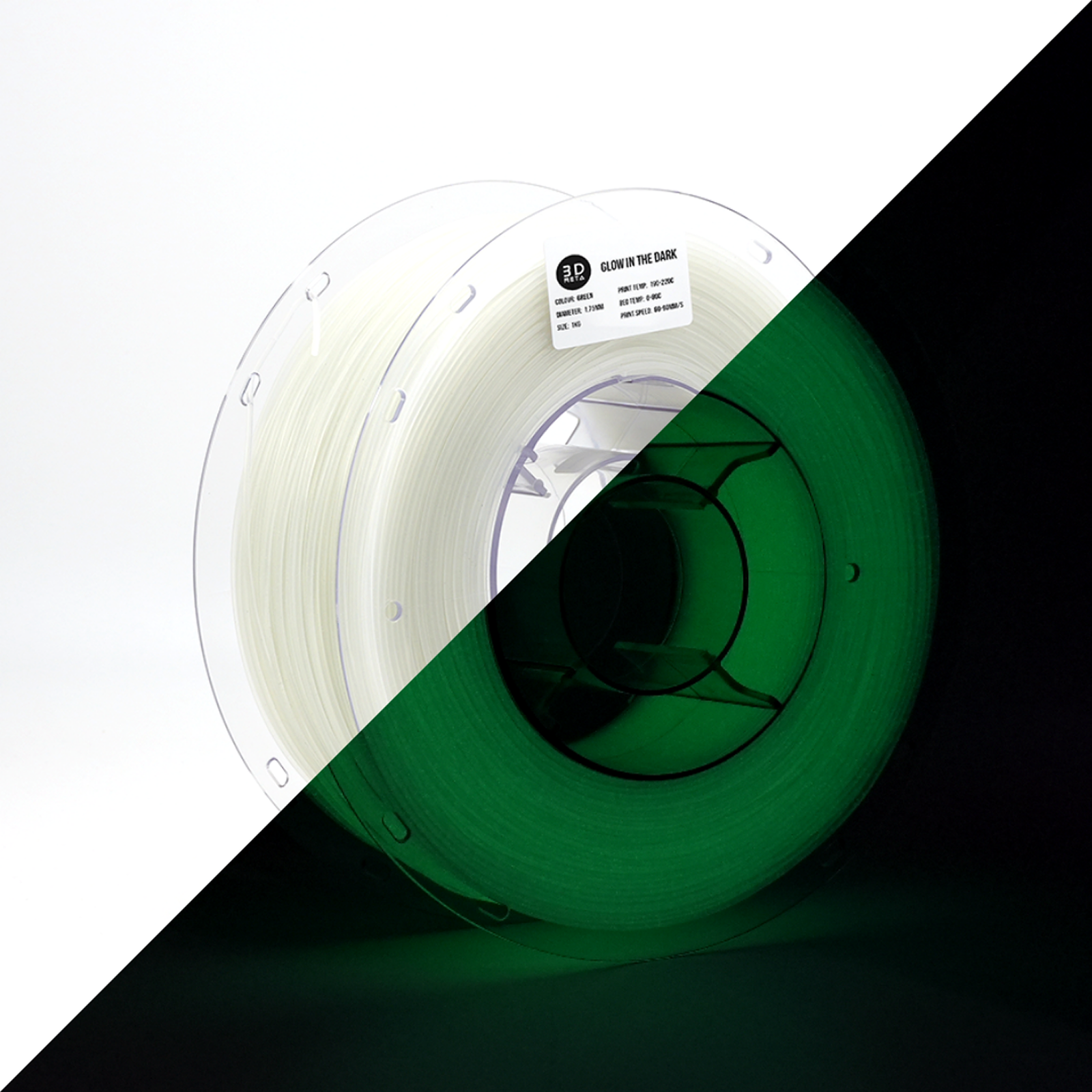 3D Meta Glow in the Dark PLA Glitter Green - Clear in Light 1KG Spool M-PLA-GDGLGRE-1KGX1.75MM