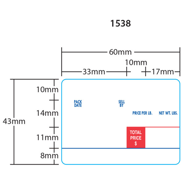 Digi Printer Labels 1538 for DP-120/SM-90/SM-300B 43mm, Red/Blue, 15 Rolls, 1050 Labels per Roll
