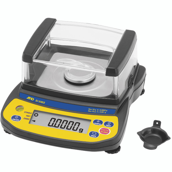 A&D Newton EJ-54D2 Dual Range Analytical Balance | 22g / 52g Capacity | 0.0002g / 0.001g Precision Lab Scale | Compact Digital Balance for Laboratory & Research Use