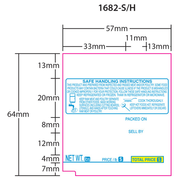 Tec Printer Labels 1600-S/H for SL-9000 UPC 63.5mm Blue/Yellow, 16 Rolls 450 Labels/Roll