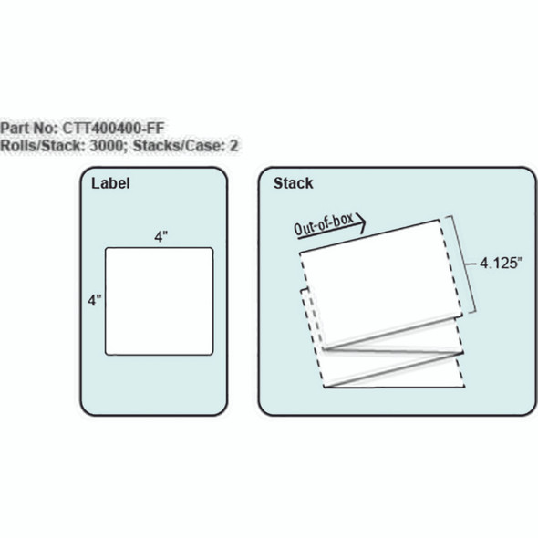 4x4 Thermal Transfer Fanfold Label with Perf, 3000 Labels per Stack, 2 Stacks per case.