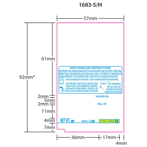 Tec Printer Labels 1600-S/H for SL-9000 UPC 92.8 mm Blue/Yellow, 16 Rolls, 300 Labels per Roll