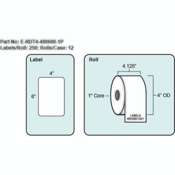 4x6 Direct Thermal Label with Perf, 250 Labels per roll, 12 rolls per case, 1" Core 4" OD