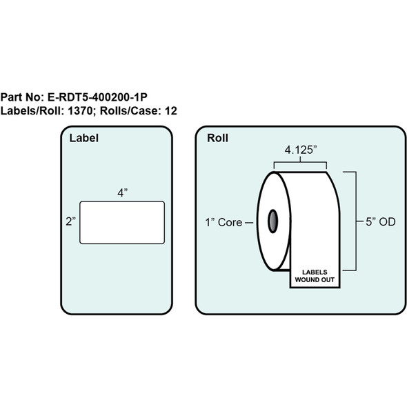 4x2 Direct Thermal Label with Perf, 1240 Labels per roll, 12 rolls per case, 1" Core " 5" OD