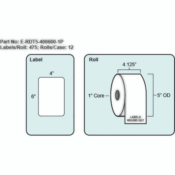 4x6 Direct Thermal Label with Perf, 475 Labels per roll, 12 rolls per case, 1" Core 5" OD