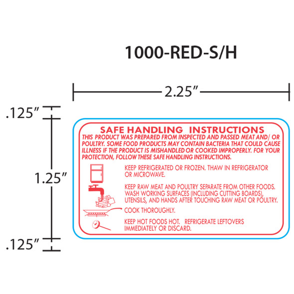 Safe Handling Printer Labels 1000-RED-S/H for 2.25" x 1.25" Hand Applied, Red, 20 Rolls, 1000 Labels per Roll