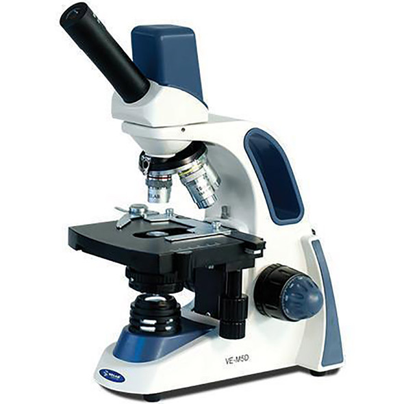Velab VE-M5D Biological Monocular Microscope, 1.3 Integrated Digital Camera, 4 Lenses, 5.11” x 5.11” 2-Layer Stage