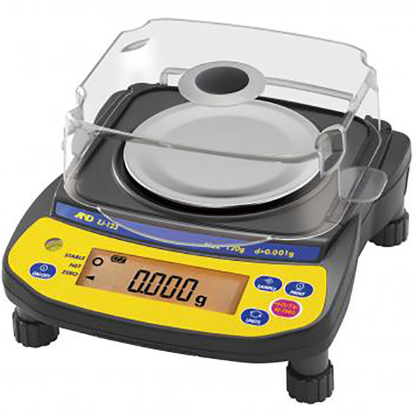 A&D EJ Series Compact Precision Balance Scale with Draft Shield – 120g Capacity, 0.001g Accuracy