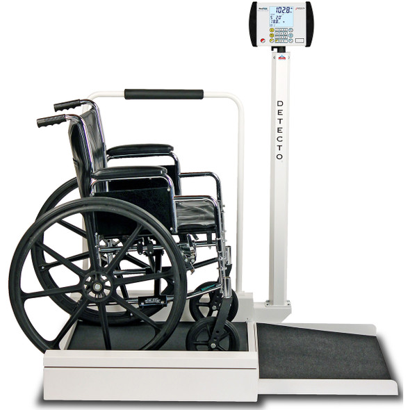 Detecto 6495 Stationary Digital Wheelchair Scale with Handrail 800 lb x 0.2 lb, BMI, RS232