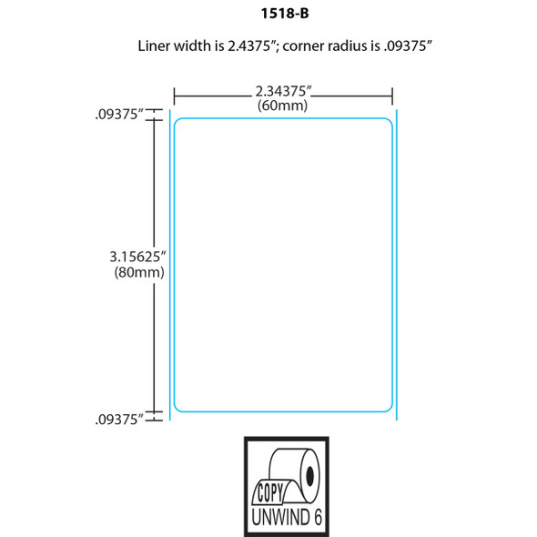 Digi Printer Labels 1518-B for DPS-2600/DPS-6000/DPS-7000 80mm 3" Core, Blank, 3 Rolls, 1800 Labels per Roll