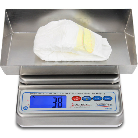 Detecto WPS12DT Stainless Steel Wet Diaper Scale 192 oz x 0.05 oz, NSF